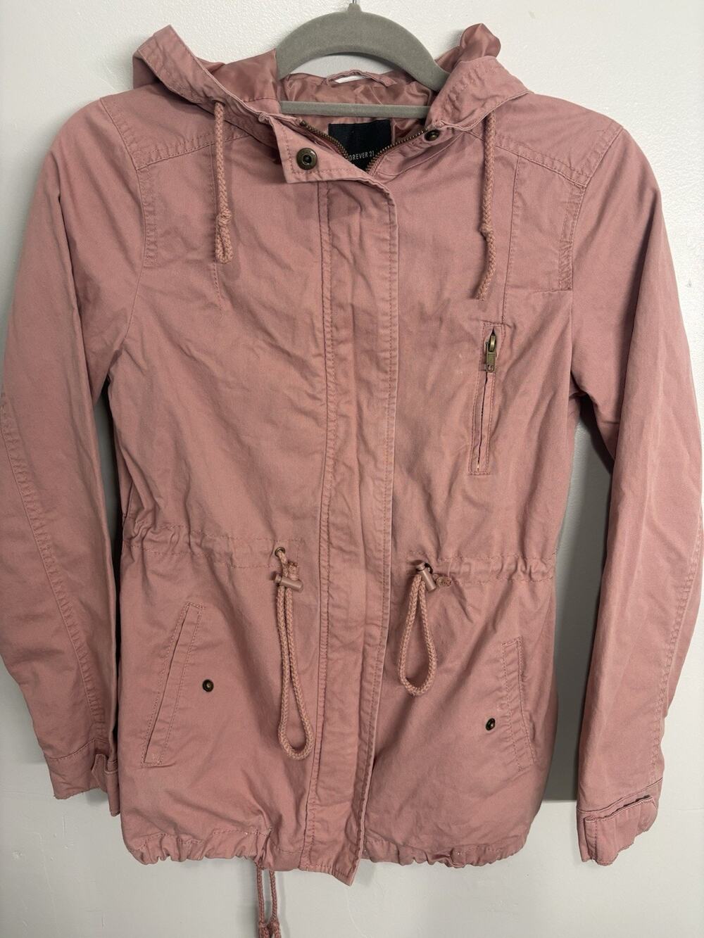 Forever 21 Women’s Pink Hooded Utility Anorak Jacket Drawstring
